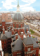 Historic Johns Hopkins buildings with natural slate roofs