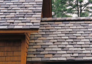 Close view of a natural Vermont slate roof