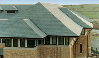 Building roofed with natural Vermont slate